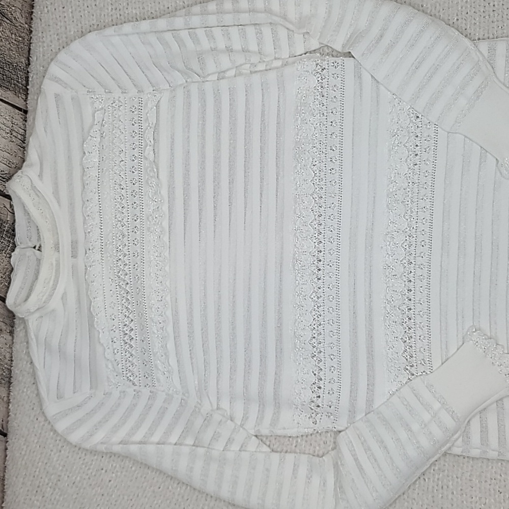 Cinq a Sept Antonia High Neck Long Sleeve Tiered Ruffle Lacey Blouse in White - Picture 6 of 17